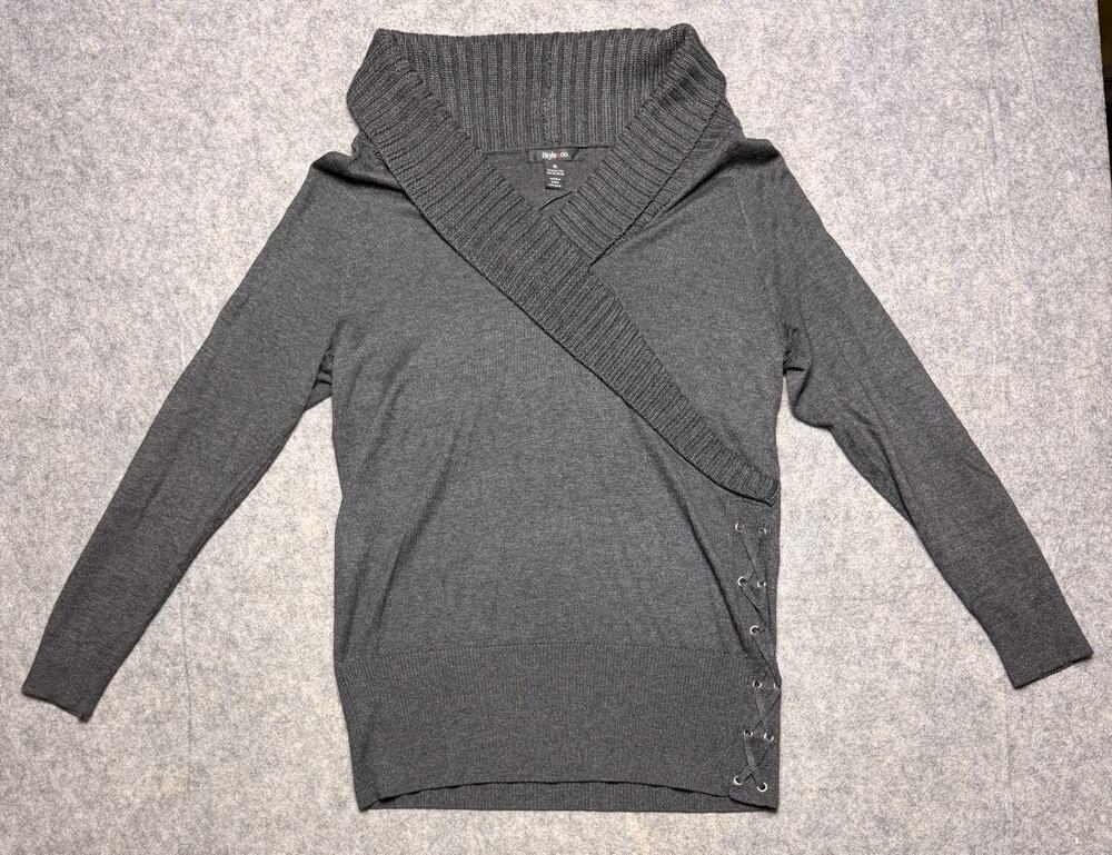 Style & Co Women's Sweater V-Neck Long Sleeve Charcoal Grey Size XL